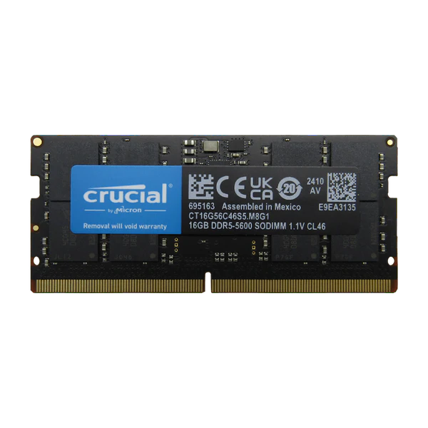 Memoria RAM para Laptop DDR5 PC5-44800 16GB 5600MHZ CL46 1.1V para Laptop, CRUCIAL CT16G56C46S5 Memoria RAM para Laptop DDR5 PC5-44800 16GB 5600MHZ CL46 1.1V para Laptop, CRUCIAL CT16G56C46S5